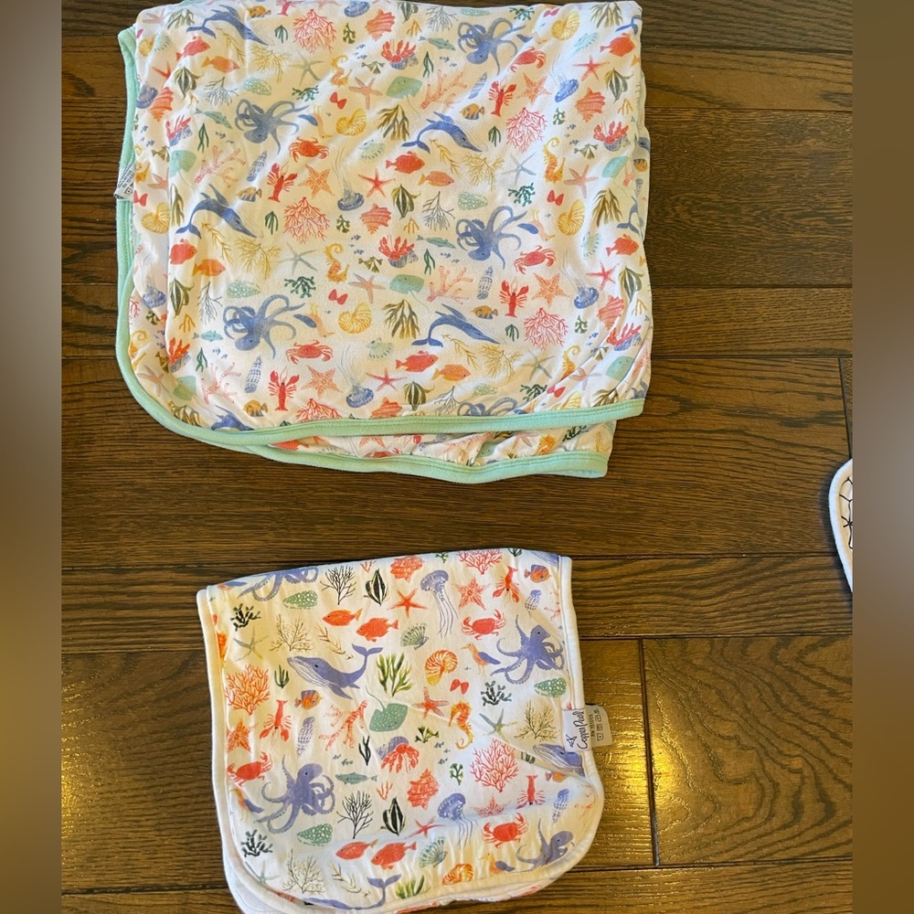 Copper pearl, baby hooded towel and burp cloth